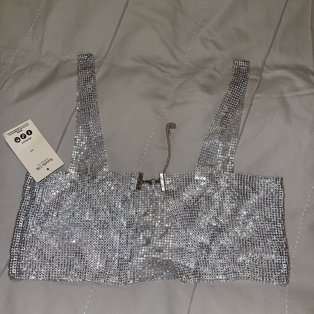 Metallic Rhinestone Silver Top - Picture 8 of 8